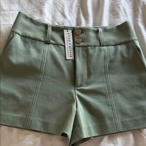 Alice + Olivia Mint Sage High-Waist Tailored Shorts